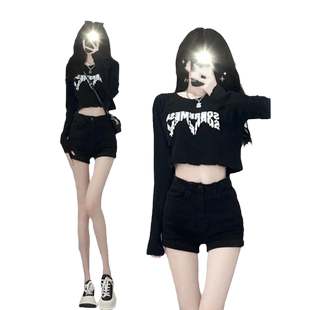 黑色牛仔短裤女2025年新款夏季薄款高腰显瘦紧身辣妹超短a字热裤