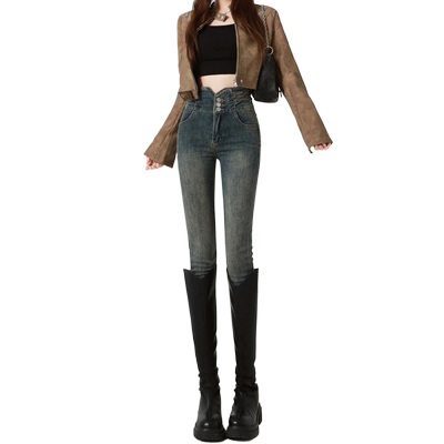 高腰紧身牛仔裤女加绒2025冬