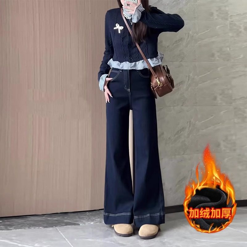 丹宁蓝阔腿牛仔裤女秋冬2024新款小个子高腰宽松显瘦加绒直筒裤子,女装/女士精品,牛仔裤,淘宝优惠券,粉丝福利购,淘宝优惠卷