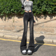 弹力马蹄裤 黑灰色高腰微喇叭牛仔裤 显瘦辣妹修身 新款 子 女2026春季