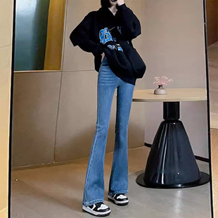 马蹄裤 高腰显瘦小个子女士秋季 子 女2025春秋新款 复古蓝微喇牛仔裤