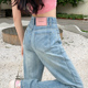 女2024年新款 阔腿裤 夏季 小个子浅色窄版 宽松显瘦直筒裤 高腰牛仔裤