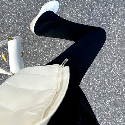 加绒黑色美式高腰微喇牛仔裤女