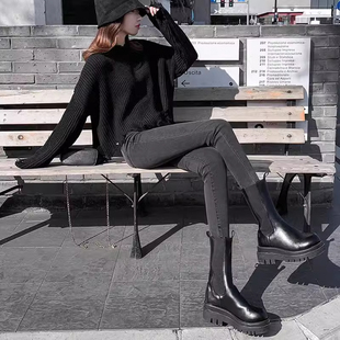 牛仔裤修身显瘦2024新款高腰弹力女士烟灰色加绒九分铅笔小脚裤子