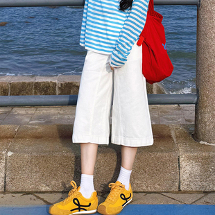 高腰显瘦小个子七分中裤 美式 夏季 女2026新款 白色宽松阔腿牛仔短裤