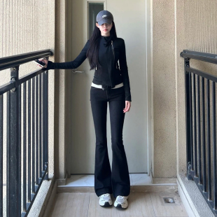 显瘦小个子马蹄喇叭裤 修身 女秋冬2025新款 加绒黑色高腰微喇牛仔裤