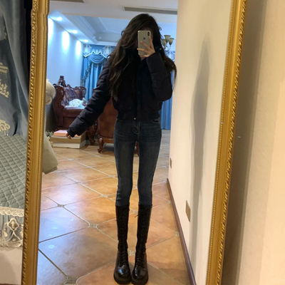 复古蓝高腰小脚牛仔裤女秋季