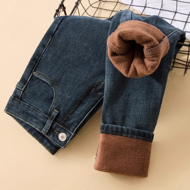加绒牛仔裤女高腰冬季2024年