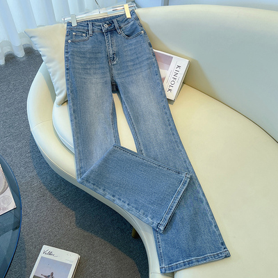 复古蓝微喇牛仔裤女高腰2025