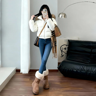 紧身显瘦弹力提臀铅笔裤 2025新款 女冬季 加绒复古蓝高腰小脚牛仔裤