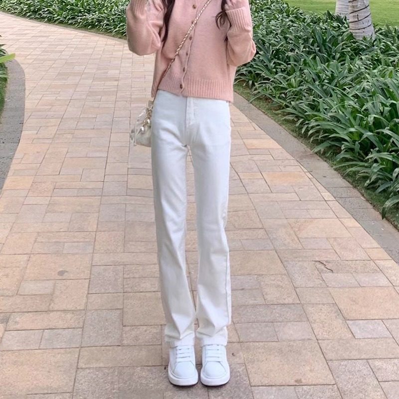 2024夏季新款白色直筒牛仔裤女高腰显瘦宽松窄版弹力烟管堆堆裤子,女装/女士精品,牛仔裤,淘宝优惠券,粉丝福利购,淘宝优惠卷