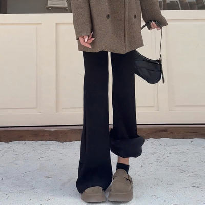 黑色加绒加厚牛仔裤子女