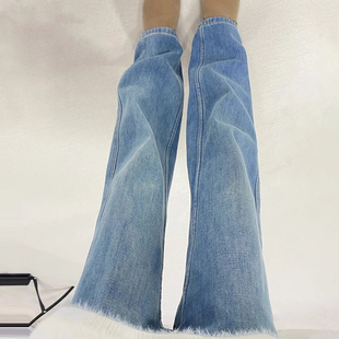 窄版阔腿牛仔裤女秋冬加绒2024新款春季女装高腰垂感显瘦直筒裤子