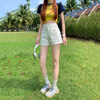 高腰牛仔短裤女夏季薄款2025年新款显瘦显高大码a字白色超短热裤