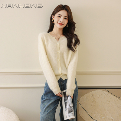 绵羊毛开衫纯色通勤针织衫女