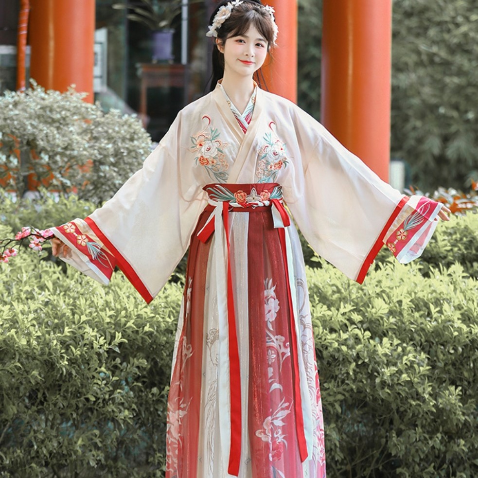 原创晋制中国风交领齐腰襦裙刺绣汉服女学生秋冬款