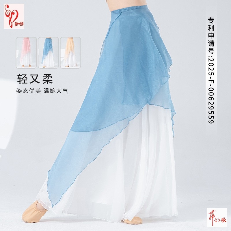 现代古典舞蹈双层飘逸裙裤套装女