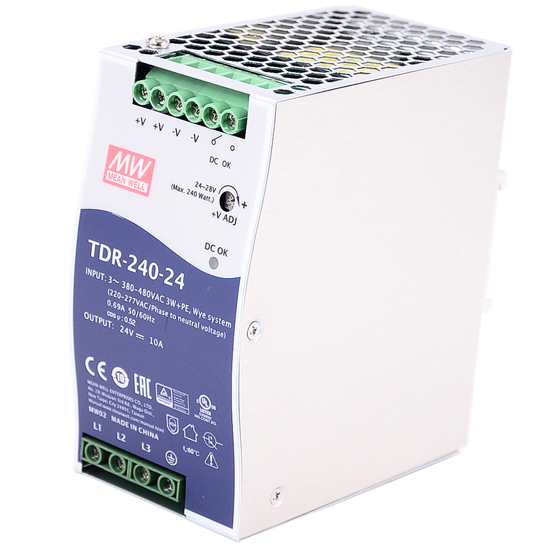 台湾明纬TDR-240开关电源24V48V导轨型380V三相240W10A/5A直流DRT