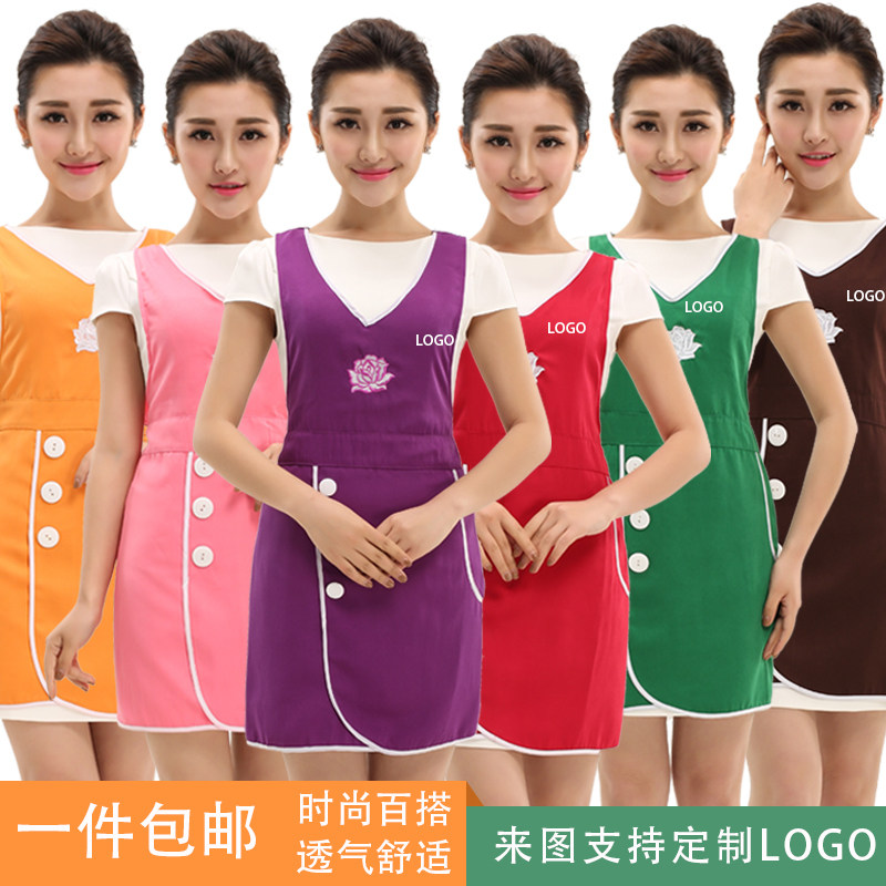 围裙韩版时尚奶茶店超市工作服围裙印字美容院美甲店围裙定制logo