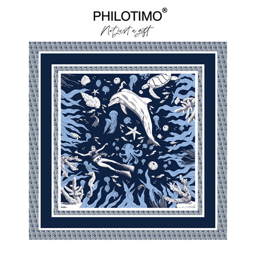 【新品】PHILOTIMO 海底世界系列 深海蓝 桑蚕丝 方巾