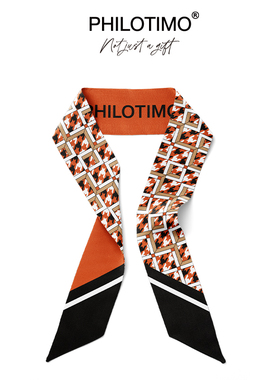 PHILOTIMO 千鸟之城 火烈橙 桑蚕丝 飘带丝巾 送礼