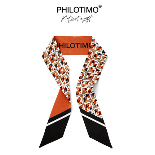 PHILOTIMO 千鸟之城 火烈橙 桑蚕丝 飘带丝巾 送礼