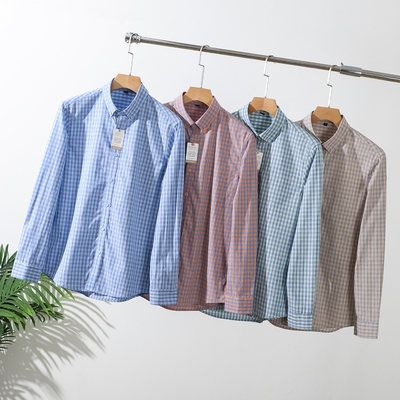 天丝亚麻混纺！商场回撤订单！男款春夏新品时尚水洗格子长袖衬衫