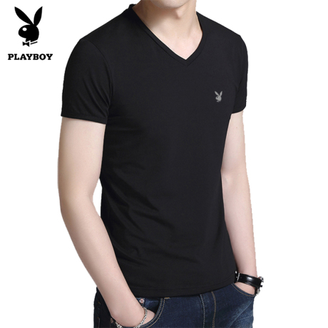 Playboy rắn màu mùa hè vòng cổ T-Shirt nam Hàn Quốc phiên bản của tự trồng màu trắng trẻ vài hoang dã ngắn tay t-shirt