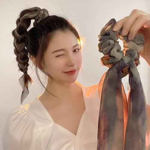 网红皮筋女发带水墨画飘带头绳