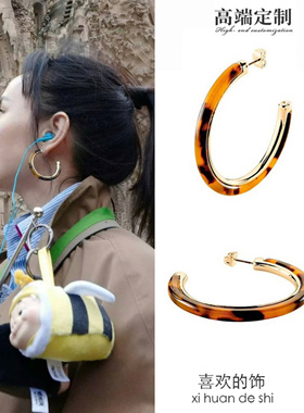 妻子的浪漫旅行胡静豹纹c形耳环耳圈复古气质高级耳饰品女耳钉