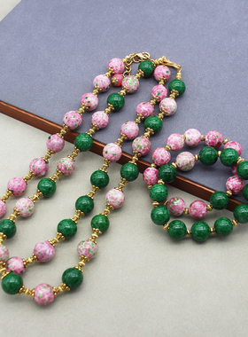 2025新款新中式樱花粉色蛙皮琉璃项链复古百搭串珠颈链小众饰品