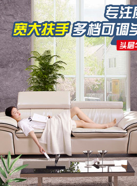 客厅组合简约现代风扶手真皮沙发