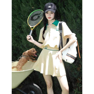 蟾宫折桂_夏装 一整套网球服休闲时尚 运动风polo衫 短裙miu系套装