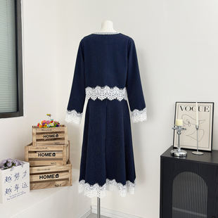 蟾宫折桂_至禾Wonderland向晚庄园轻奢圆领精品拼接蕾丝外套A字裙