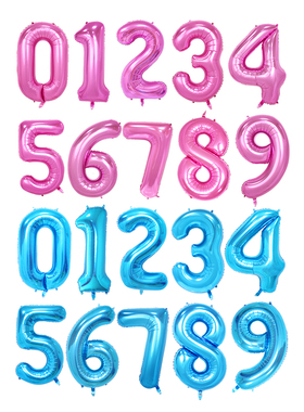 大号90CM40寸蓝色、粉色美版大号铝膜数字气球 0至9数字球生日