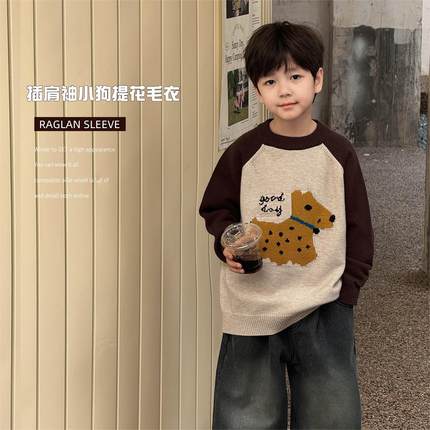 男童毛衣秋冬款儿童针织衫冬季加厚2024新款男孩打底衫插肩袖线衣