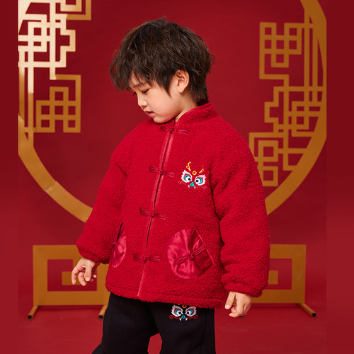 儿童拜年服男童过年喜庆衣服2025马年童装男孩宝宝新年装红色冬装