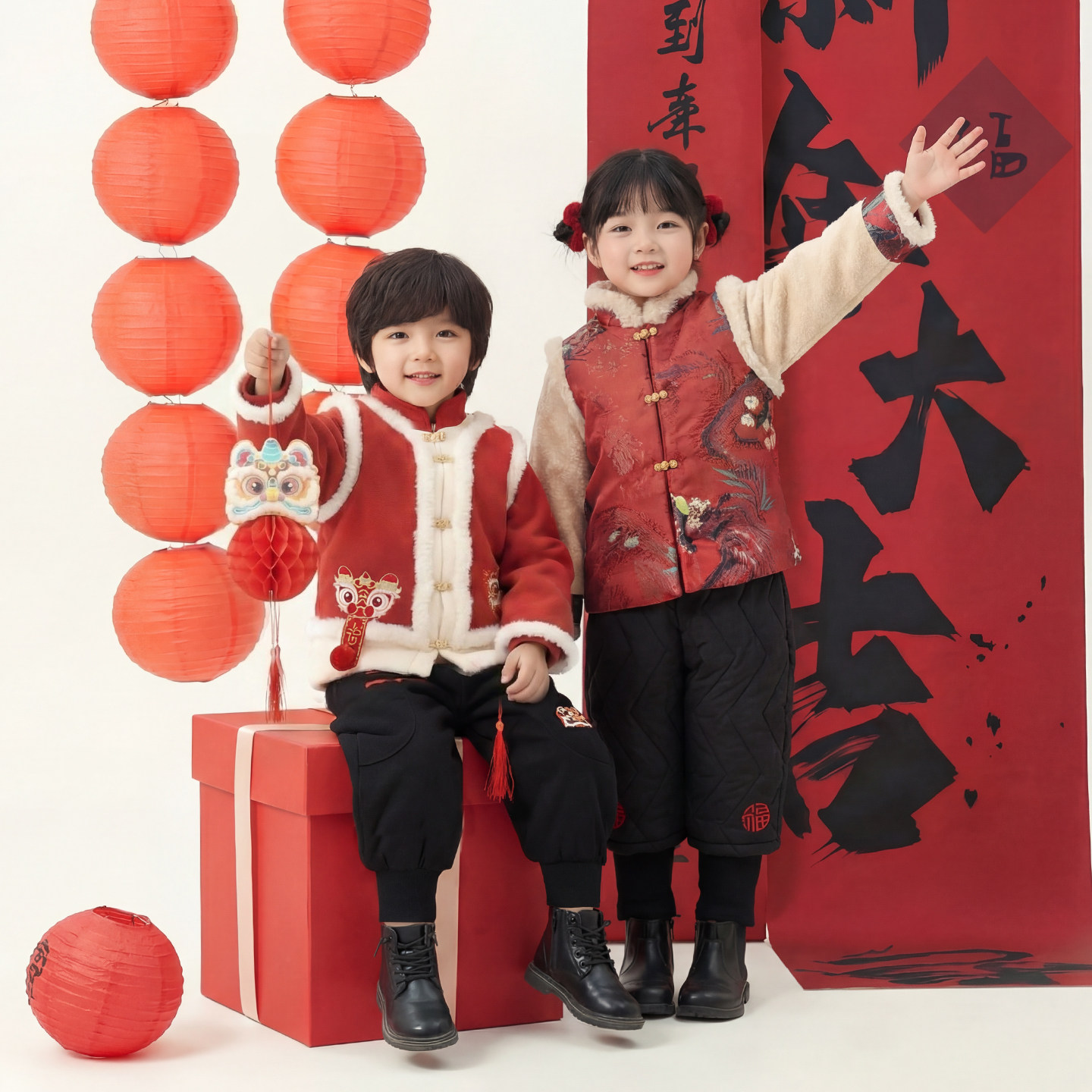 儿童拜冬年服女童拜年服冬装过年衣服男童新年唐装套装加厚姐弟装,童装/婴儿装/亲子装,唐装,淘宝优惠券,粉丝福利购,淘宝优惠卷