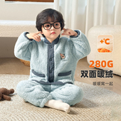 儿童珊瑚绒睡衣男童家居服冬加绒加厚2025冬季 新款 男孩宝宝居家服
