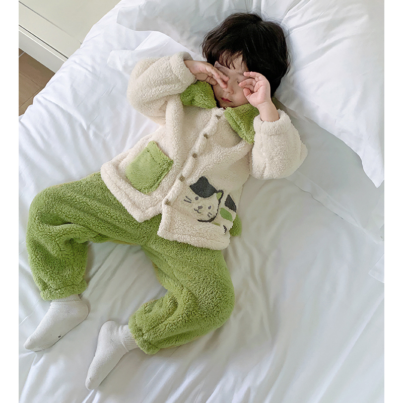 冬款加绒珊瑚绒双面绒家居服男童