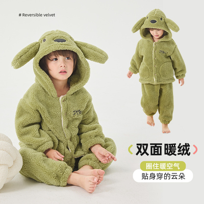 家居服加绒冬款珊瑚绒男童卡通