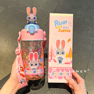 疯狂动物城儿童喷雾水杯学生运动夏日双饮杯子可爱大容量便携水壶