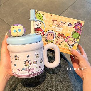 旺佰福玩具总动员儿童陶瓷马克杯带盖水杯子家用早餐杯男生日礼物