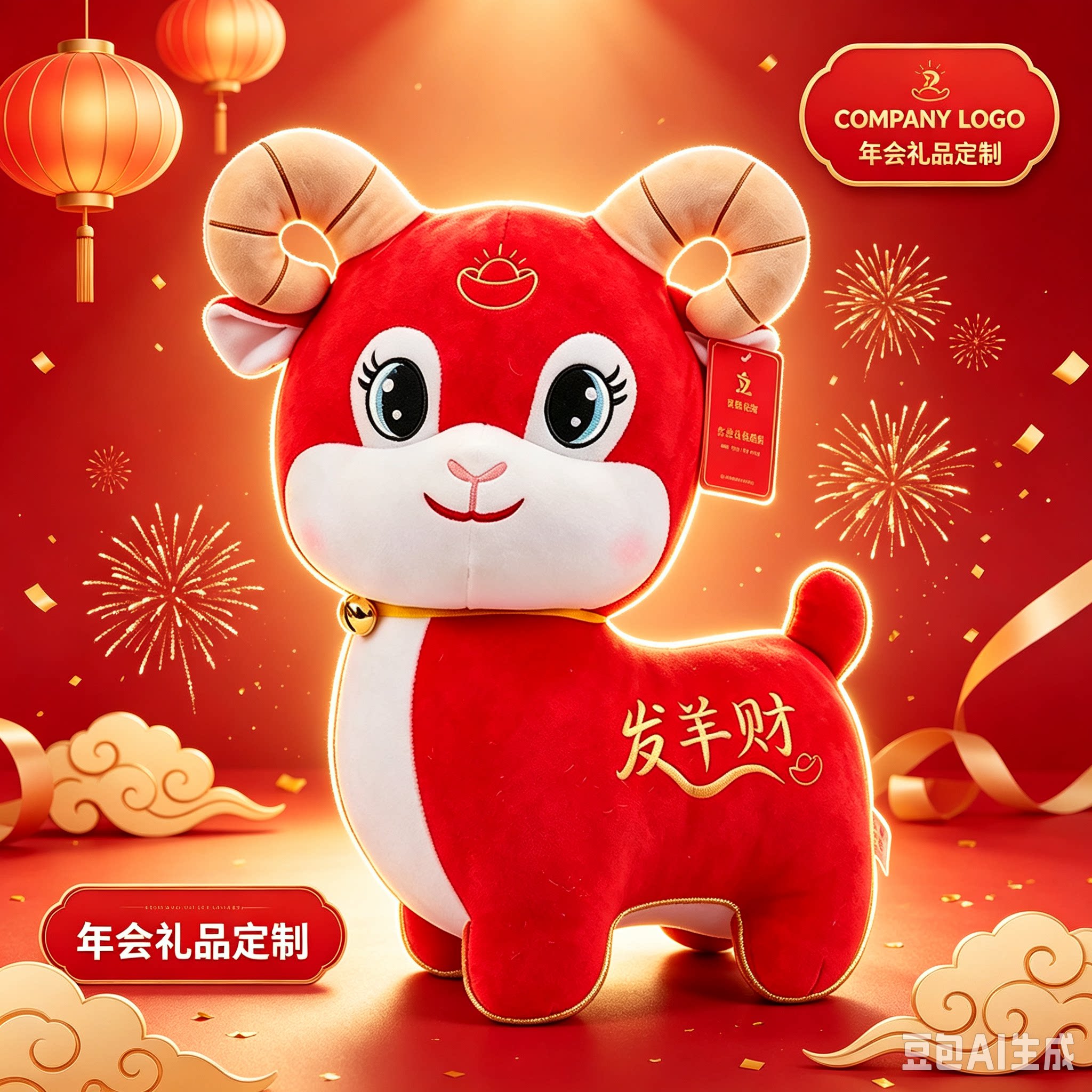 羊年生肖吉祥物发财羊公仔摆件