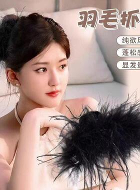 黑色羽毛抓夹高马尾高级感不掉毛鲨鱼夹小号发夹女后脑勺2026新款
