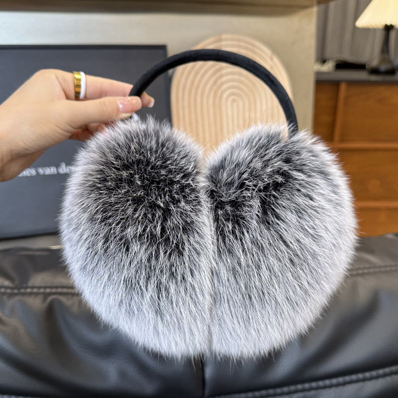 超大狐狸毛耳捂可伸缩加厚保暖耳罩秋冬女毛绒耳套奶油色皮草耳暖