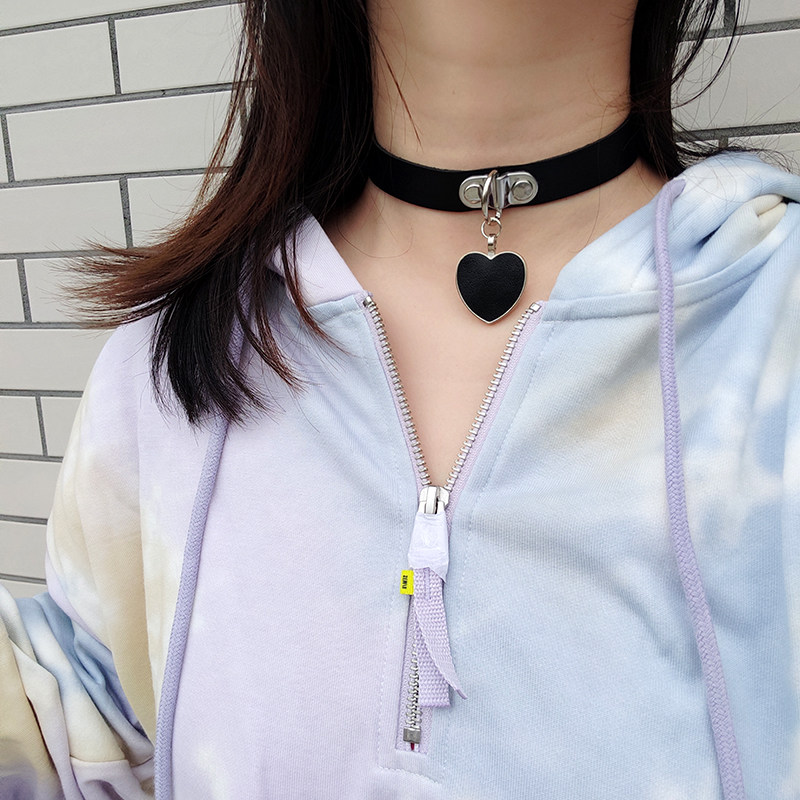 爱心粉吊坠脖子饰品女颈带项链项圈choker颈链颈圈皮质手链锁骨链