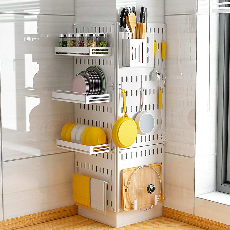 北欧风厨房不锈钢洞洞板置物架