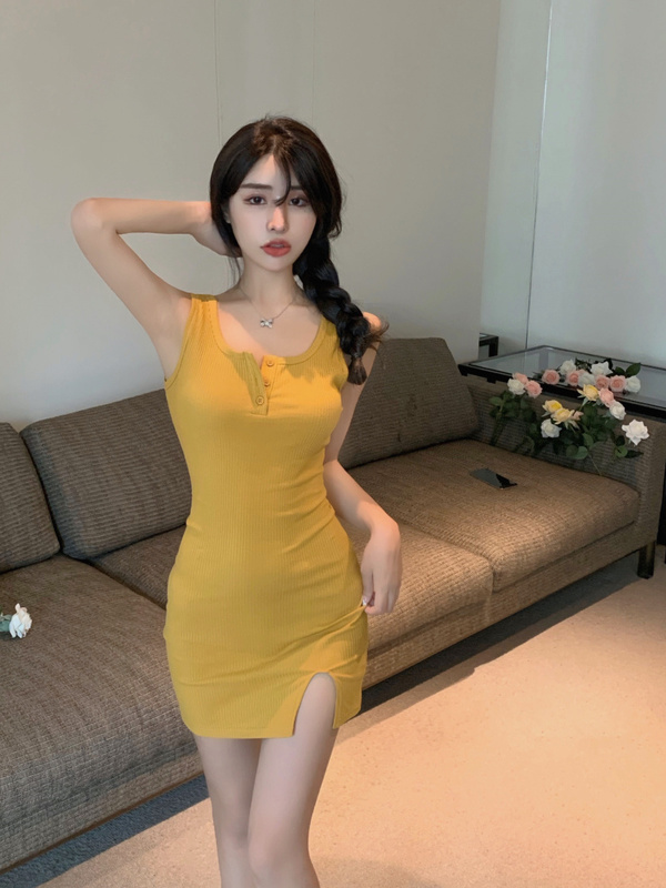Real price ~ 2021 summer knitted slim vest split dress skirt