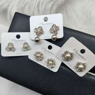幸运草蝴蝶结彩钻锆石珍珠啡金香槟色耳钉耳环韩娜淑耳饰